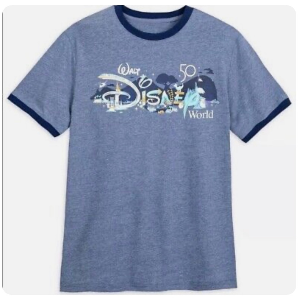 Walt Disney World 50th Anniversary Park Icons Ringer Blue TShirt. Unisex…​​​​​​